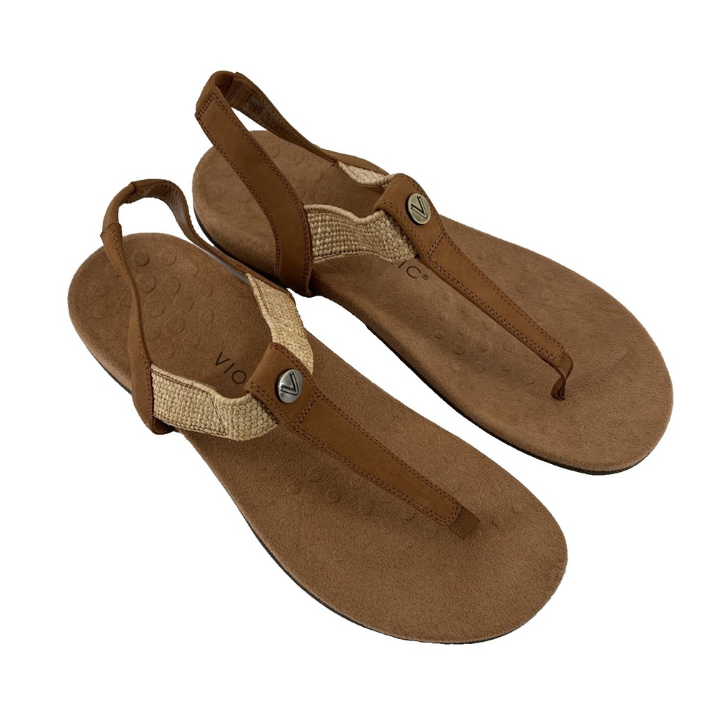 Vionic Brea Sandals Women 11 Tan Leather Slingback Toe Post Comfort Arch Support - Picture 3 of 10